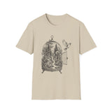 Surreal Bird Shirt, Birdcage Forest Illusion Art Tee, Bird Lover Gift, Birdwatching Tee