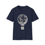Surreal Travel Shirt, Globe Hot Air Balloon Illusion Art Tee, Adventure Gift, Wanderlust Tee