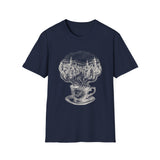 Surreal Coffee Shirt, Coffee Steam Town Illusion Art Tee, Coffee Lover Gift, Vintage Engraving Tee