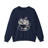 Surreal Tea Sweatshirt, Teacup Whirlpool Illusion Art Crewneck, Tea Lover Gift, Vintage Engraving Tee