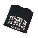 Fluent in A's, B's & D's Shirt, Funny NICU Nurse Shirt, Neonatal Nurse Gift, NICU Christmas Tee, Nurse Gift