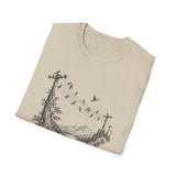Surreal Music Shirt, Birds on a Wire Melody Illusion Art Tee, Musician Gift, Piano Guitar Tee