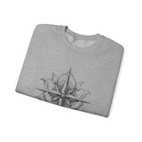 Surreal Travel Sweatshirt, Compass Flower Illusion Art Crewneck, Adventure Gift, Wanderlust Tee