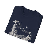 Surreal Music Shirt, Birds on a Wire Melody Illusion Art Tee, Musician Gift, Piano Guitar Tee