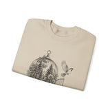 Surreal Bird Sweatshirt, Birdcage Forest Illusion Art Crewneck, Bird Lover Gift, Birdwatching Tee