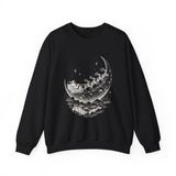 Surreal Christmas Sweatshirt, Sleigh Across the Moon Illusion Art Crewneck, Christmas Gift, Winter Holiday Sweater