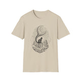 Surreal Cat Shirt, Cat Tail Crescent Moon Illusion Art Tee, Cat Lover Gift, Vintage Engraving Cat Tee