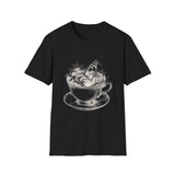 Surreal Tea Shirt, Teacup Whirlpool Illusion Art Tee, Tea Lover Gift, Vintage Engraving Tee
