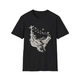 Surreal Music Shirt, Birds on a Wire Melody Illusion Art Tee, Musician Gift, Piano Guitar Tee