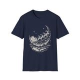 Surreal Christmas Shirt, Sleigh Across the Moon Illusion Art Tee, Christmas Gift, Winter Holiday Tee