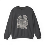 Surreal Cat Sweatshirt, Fishbowl Ocean Illusion Art Crewneck, Cat Lover Gift, Vintage Engraving Cat Tee