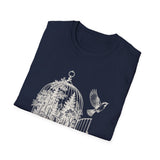 Surreal Bird Shirt, Birdcage Forest Illusion Art Tee, Bird Lover Gift, Birdwatching Tee