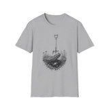 Surreal Garden Shirt, Shovel Night Sky Illusion Art Tee, Gardener Gift, Botanical Plant Tee