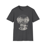 Surreal Coffee Shirt, Coffee Steam Town Illusion Art Tee, Coffee Lover Gift, Vintage Engraving Tee