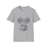Surreal Coffee Shirt, Coffee Steam Town Illusion Art Tee, Coffee Lover Gift, Vintage Engraving Tee