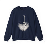 Surreal Garden Sweatshirt, Shovel Night Sky Illusion Art Crewneck, Gardener Gift, Botanical Plant Tee