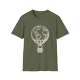Surreal Travel Shirt, Globe Hot Air Balloon Illusion Art Tee, Adventure Gift, Wanderlust Tee