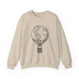 Surreal Travel Sweatshirt, Globe Hot Air Balloon Illusion Art Crewneck, Adventure Gift, Wanderlust Tee