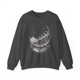 Surreal Christmas Sweatshirt, Sleigh Across the Moon Illusion Art Crewneck, Christmas Gift, Winter Holiday Sweater