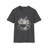 Surreal Tea Shirt, Teacup Whirlpool Illusion Art Tee, Tea Lover Gift, Vintage Engraving Tee