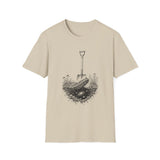 Surreal Garden Shirt, Shovel Night Sky Illusion Art Tee, Gardener Gift, Botanical Plant Tee