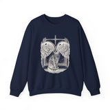 Surreal Cat Sweatshirt, Cat Window City Illusion Art Crewneck, Cat Lover Gift, Vintage Engraving Cat Tee