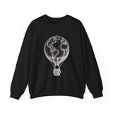 Surreal Travel Sweatshirt, Globe Hot Air Balloon Illusion Art Crewneck, Adventure Gift, Wanderlust Tee