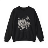 Surreal Chess Sweatshirt, Chessboard in the Clouds Illusion Art Crewneck, Chess Player Gift, Board Game Tee