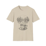Surreal Coffee Shirt, Coffee Steam Town Illusion Art Tee, Coffee Lover Gift, Vintage Engraving Tee