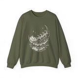 Surreal Christmas Sweatshirt, Sleigh Across the Moon Illusion Art Crewneck, Christmas Gift, Winter Holiday Sweater