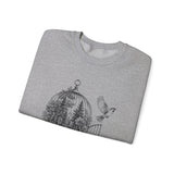 Surreal Bird Sweatshirt, Birdcage Forest Illusion Art Crewneck, Bird Lover Gift, Birdwatching Tee