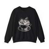 Surreal Tea Sweatshirt, Teacup Whirlpool Illusion Art Crewneck, Tea Lover Gift, Vintage Engraving Tee