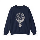 Surreal Travel Sweatshirt, Globe Hot Air Balloon Illusion Art Crewneck, Adventure Gift, Wanderlust Tee