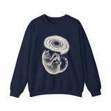 Surreal Cat Sweatshirt, Yarn Galaxy Illusion Art Crewneck, Cat Lover Gift, Vintage Engraving Cat Tee
