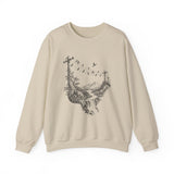 Surreal Music Sweatshirt, Birds on a Wire Melody Illusion Art Crewneck, Musician Gift, Piano Guitar Tee