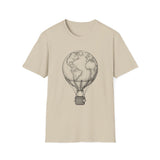 Surreal Travel Shirt, Globe Hot Air Balloon Illusion Art Tee, Adventure Gift, Wanderlust Tee