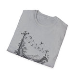 Surreal Music Shirt, Birds on a Wire Melody Illusion Art Tee, Musician Gift, Piano Guitar Tee