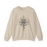 Surreal Travel Sweatshirt, Compass Flower Illusion Art Crewneck, Adventure Gift, Wanderlust Tee