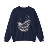 Surreal Christmas Sweatshirt, Sleigh Across the Moon Illusion Art Crewneck, Christmas Gift, Winter Holiday Sweater