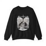 Surreal Cat Sweatshirt, Cat Window City Illusion Art Crewneck, Cat Lover Gift, Vintage Engraving Cat Tee