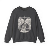 Surreal Cat Sweatshirt, Cat Window City Illusion Art Crewneck, Cat Lover Gift, Vintage Engraving Cat Tee