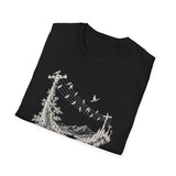 Surreal Music Shirt, Birds on a Wire Melody Illusion Art Tee, Musician Gift, Piano Guitar Tee