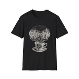 Surreal Coffee Shirt, Coffee Steam Town Illusion Art Tee, Coffee Lover Gift, Vintage Engraving Tee