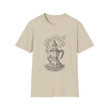Surreal Coffee Shirt, Moka Lighthouse Illusion Art Tee, Coffee Lover Gift, Vintage Engraving Tee